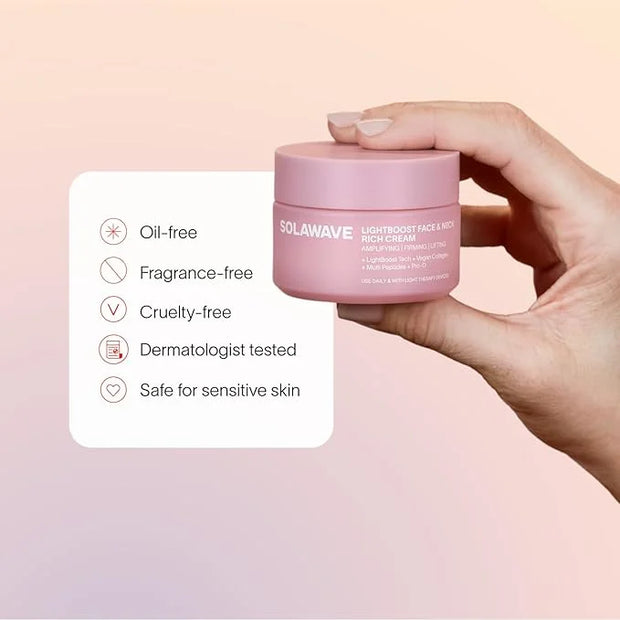 Solawave LightBoost Rich Cream for Face & Neck | Boosts Effects of Red Light Therapy | Daily Anti Aging & Skin Firming Moi...