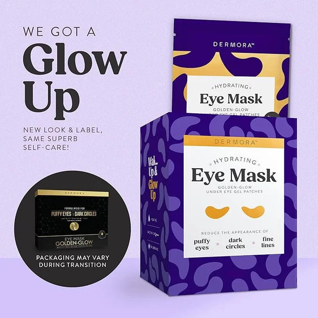 DERMORA Golden Glow Under Eye Patches (100 Pairs Eye Gels) - Rejuvenating Treatment for Dark Circles, Puffy Eyes, Refreshi...