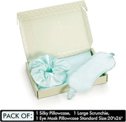Vegan Silk Sleep Set, Silky Pillowcase with Large Scrunchie and Eye Mask for Hair and Skin, Self Care Essential Satin Nigh...