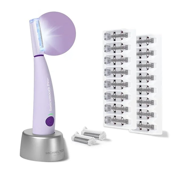 Michael Todd Beauty Sonicsmooth Pro+ Dermaplane Razor for Women Face + Eyebrow trimmer Dermaplaning System w/LED Light Pea...