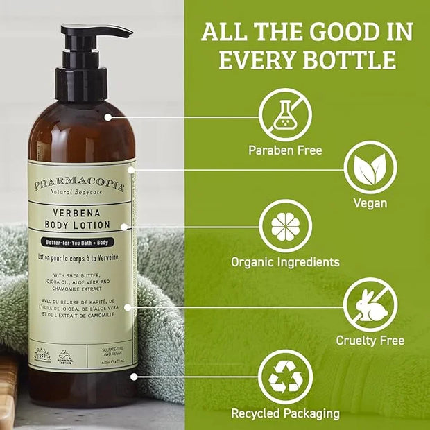 Pharmacopia Verbena Body Lotion - Hydrating Natural Moisturizer with Aromatherapy Benefits - Cruelty-Free Vegan Skin Care ...