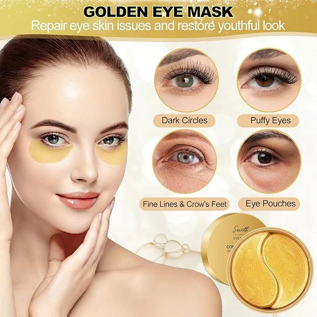 Under Eye Mask, 60 PCS Golden Gel Under Eye Patches for Dark Circles, Undereye Bags, Wrinkles Gel Under Eye Patches Gifts ...