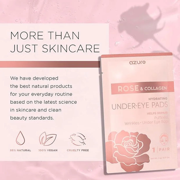 Azure Cosmetics Rose & Collagen Hydrating Under Eye Pads - Anti Aging, Revitalizing & Moisturizing Eye Mask Patches - Redu...