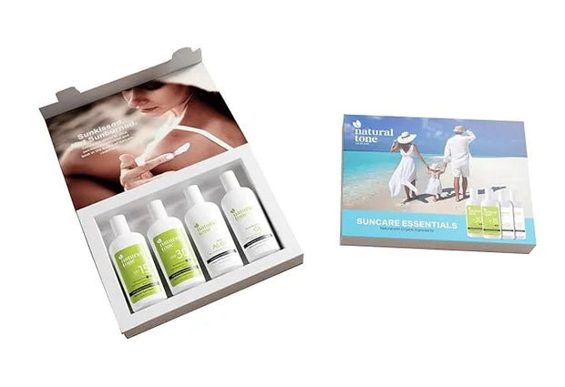 Natural Tone Organic Skincare Suncare Essentials Travel Pack in 59ml Bottles | SPF 30 & 15 Sunscreen, Rosehip Aloe Lotion,...