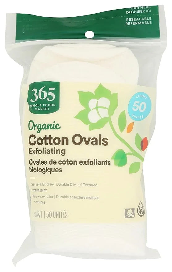 365 By Whole Foods Market, Facial Cleansing Pad Exfoliation Oval Organic, 50 Count - Product Image