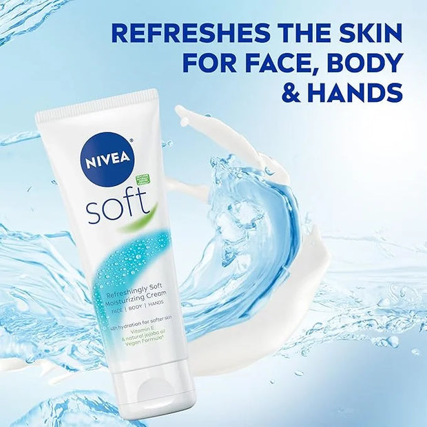 NIVEA Soft Refreshingly Soft Moisturizing Cream, Lightweight Moisturizer for Face, Body and Hands, Body Cream Enriched wit...