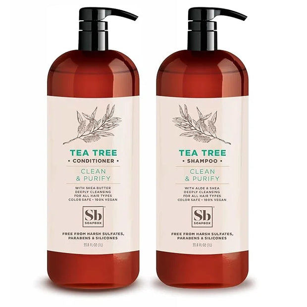 Soapbox Tea Tree Shampoo and Conditioner Set, Scalp Balancing with Tea Tree Oil, Jojoba Oil, Aloe and Shea Butter to Clean...