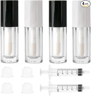 Qeuly 4 Pack Lip Gloss Tubes, 6ml Empty Lip Gloss Tubes with Wand, Clear Plastic Lip Gloss Containers for Skin Care Oil DI...
