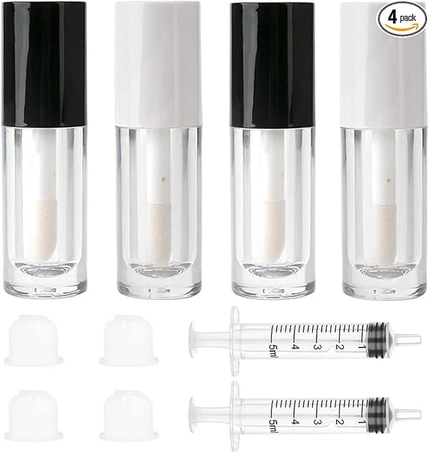 Qeuly 4 Pack Lip Gloss Tubes, 6ml Empty Lip Gloss Tubes with Wand, Clear Plastic Lip Gloss Containers for Skin Care Oil DI...