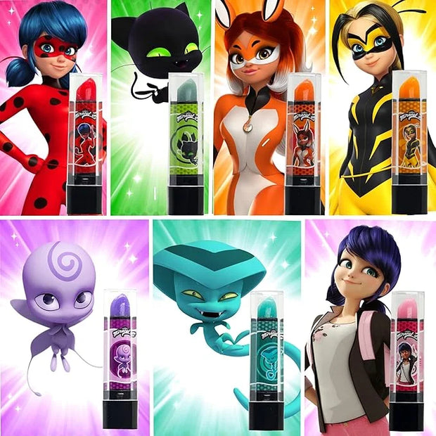 Miraculous Ladybug Cosmetic Lipstick Set - 7 Fruit Scented Color-Changing Lipsticks for Kids - Transforming Lipsticks Turn...