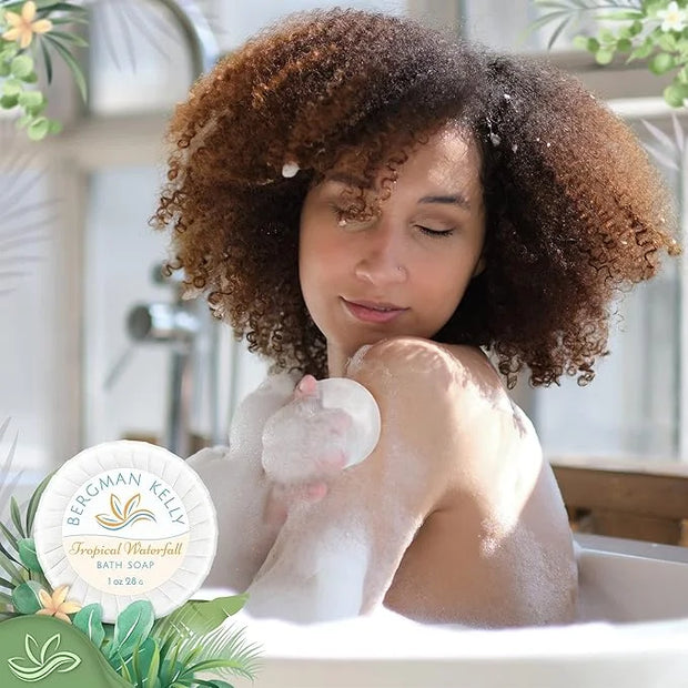 BERGMAN KELLY Round Hotel Soap Bars, Shampoo & Conditioner 3-Piece Set (1 oz each, 150 pc total, Tropical Waterfall), Deli...