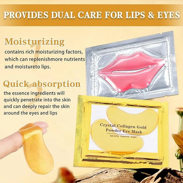 CAHIUYOA 30PCS Lip Mask and Under Eye Masks Set,Pink Lip Masks for Dry Lips 24K Gold Eye Patches for Puffy Eyes,Effective ...