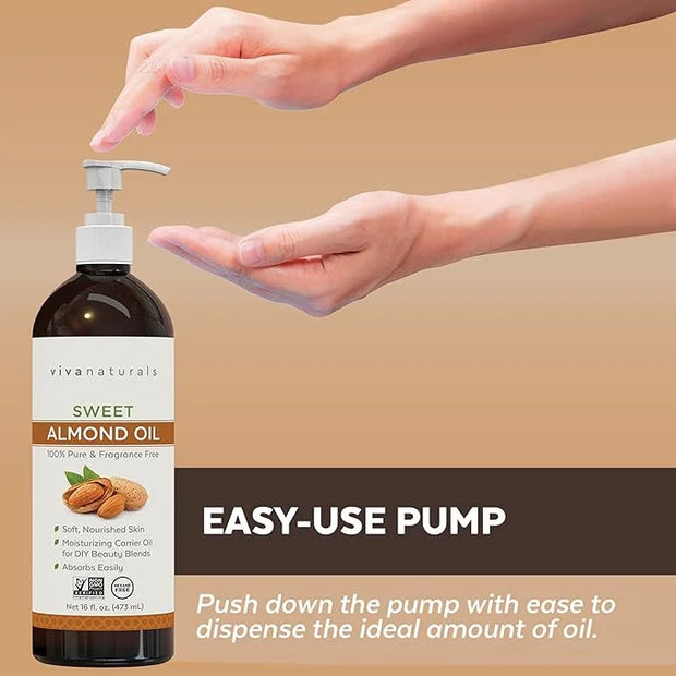 Sweet Almond Oil for Skin - Body Oil, Hair Moisturizer and Relaxing Massage and Oil, Carrier Oil for Essential Oils Mixing...
