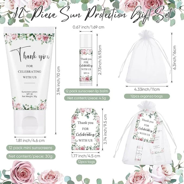 12 Sets Thank You Gifts Mini Sunscreen and Sunscreen Lip Balms Travel Size Thank You Gifts for Weddings Baby Shower Favors...