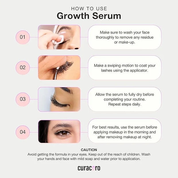 Curacoro 3x Growth Serum For Lash Extension, Peptide Enhancing Solution for Natural Lashes, Lash Extensions & Eyebrows, Ey...
