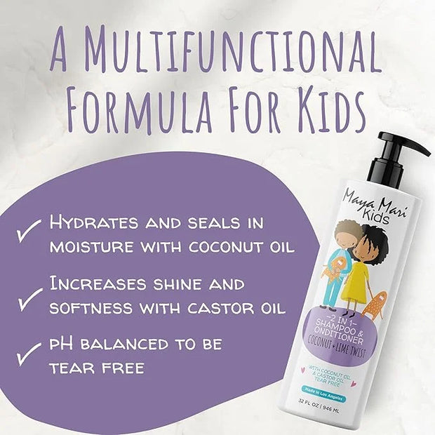 2 in 1 Natural Kids Shampoo and Conditioner, Tear Free | For Toddlers with Curly Hair | For All Kids Hair Types | Coconut ...