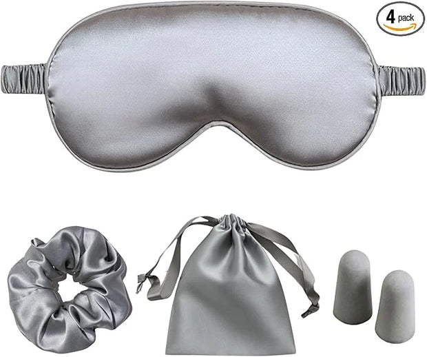 Silk Satin Sleeping Eye Mask, Silvergrey Sleep Eye Mask Night Blindfold for Women and Men, Soft Breathable Blackout Eyesha...