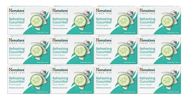 Himalaya Refreshing Cucumber Cleansing Bar, Face and Body Soap for Soft Skin, 4.41 oz, 12 Pack - Product Image