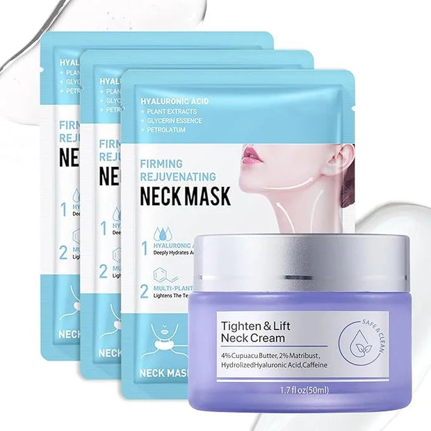 Neck Firming Cream and Neck Mask Set,Non-greasy Tighten Lift Firming Face Cream Skincare Moisturizer, 3 Pieces Deep Moistu...