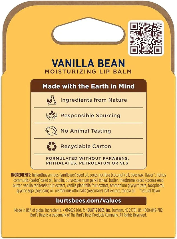 Burt's Bees 100% Natural Moisturizing Lip Balm, Vanilla Bean - 4 Tubes - Product Image