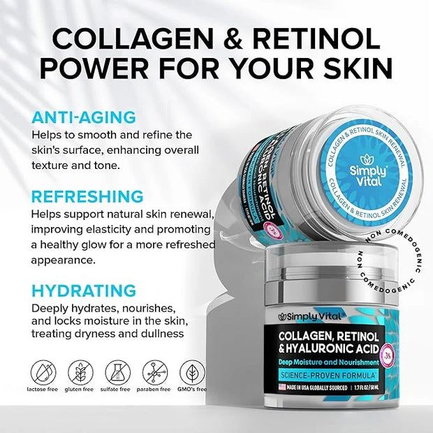 SimplyVital Collagen, Retinol & Hyaluronic Acid Cream - Anti-Aging Face Moisturizer for Face, Firming Skin Care Neck & Déc...