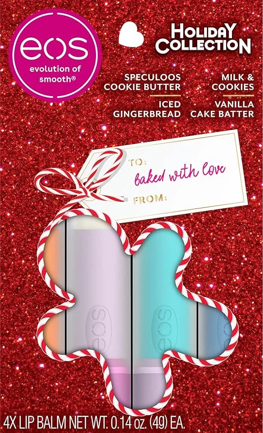 eos Holiday Lip Balm Gift Set- Speculoos Cookie Butter, Milk & Cookies, Iced Gingerbread, Vanilla Cake Batter, Limited-Edi...