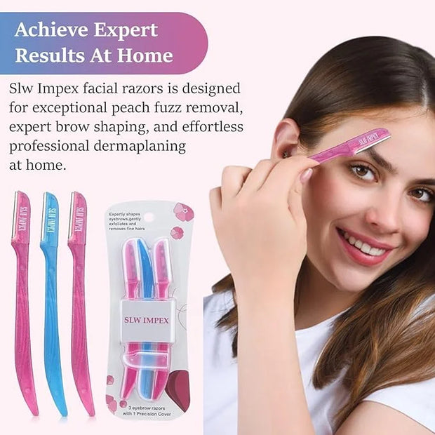 Eyebrow Razors for Women and Men – 3-Pack Facial Hair Remover and Exfoliating Dermaplaning Tool for Eyebrows, Upper Lip, C...