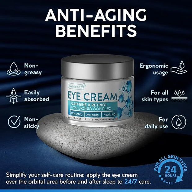 NUVADERMIS Caffeine Eye Cream with Retinol & Hyaluronic Complex – Anti-Aging Treatment – 1.7 oz – Made in the USA - Produc...