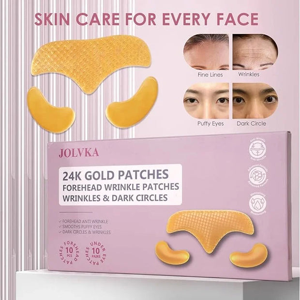 10PCS 24K Gold Forehead Anti Wrinkle Patches & 10Pair 24K Gold Eye Masks, Anti Wrinkle Patches with Collagen, Forehead Wri...
