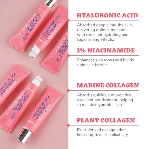 Farmstay Hyaluronic Acid Roll-on Eye Serum with 2% Niacinamide & Collagen – Hydrating Korean Eye Roller for Dark Circles, ...