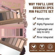2PCS 6 Colors Mini Naked Eyeshadow Palette Makeup with Brush Set Neutral Nude Eye Shadow Pink & Brown Matte Shimmer Make U...
