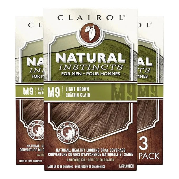 Clairol Natural Instincts Semi-Permanent Hair Dye for Men, M9 Light Brown Hair Color, Pack of 3 - Product Image