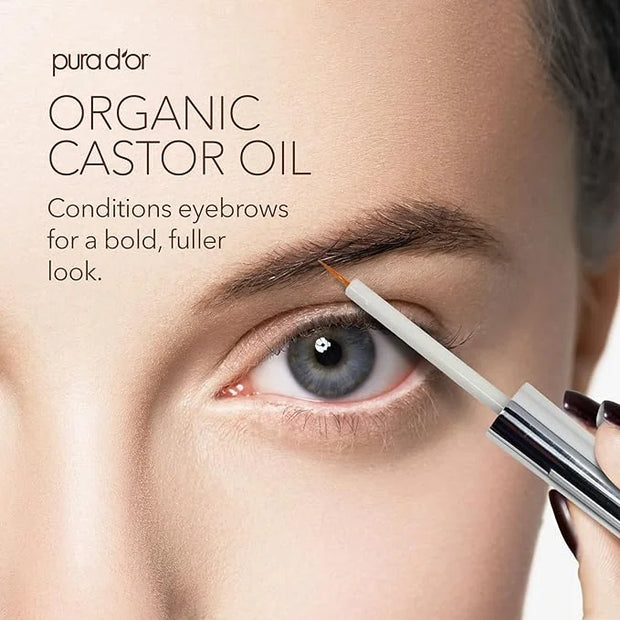 PURA D'OR 4 Oz ORGANIC Castor Oil - w/ 2 BONUS Empty Brushes - 100% Pure USDA Certified Cold Pressed, Hexane Free Eyelash ...