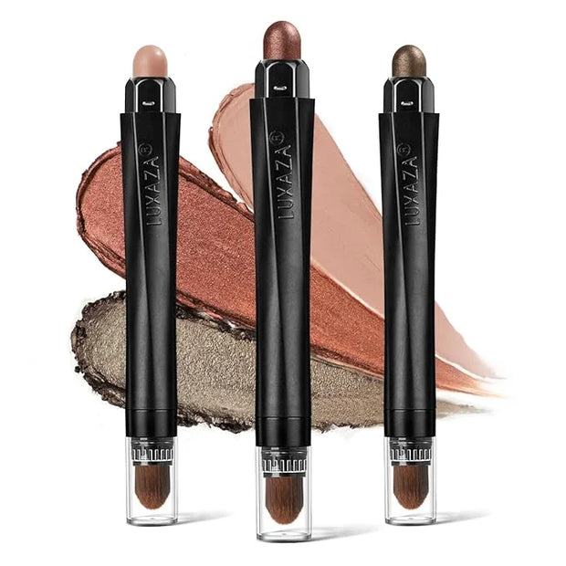 3PCS Brown Pink Eyeshadow Stick Set, Shimmer Neutral Cream Eye Shadow Sticks Crayon,Waterproof Long Lasting Eye Highlighte...