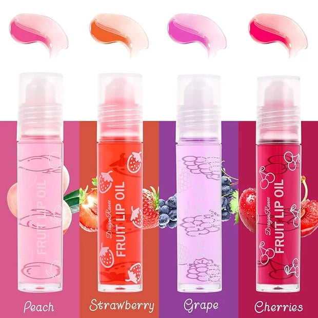 4-Piece Lip Gloss Set for Girls - Roll-On Lip Oil, Long Lasting Lip Care, Shining Clear Hydrating Glossy Tinted Balm - Pro...