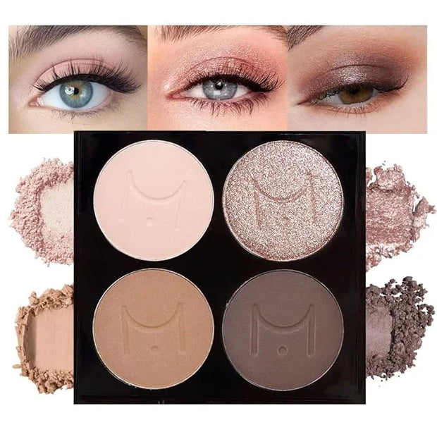 4 Colors Eyeshadow Makeup Palette,Nude Champagne Gold Light Dark Brown Highly Pigmented Natural Neutral Eye Shadow Palette...