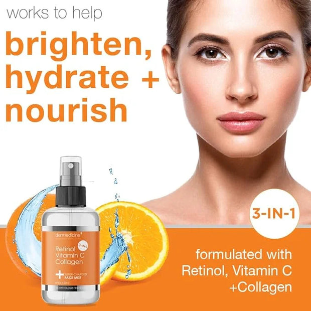 3 in 1 Super-Charged Anti-Aging Face Mist w/Retinol, Vitamin C + Collagen | Hydrates, Refreshes & Brightens for a More Glo...