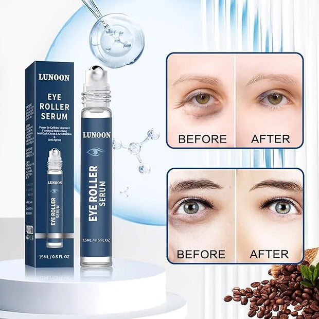 Caffeine Eye Serum for Dark Circles, 3 PCS Under Eye Ice Roller Serum for Anti Aging, Puffiness, Fine Lines, Wrinkles, Car...