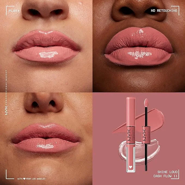 NYX PROFESSIONAL MAKEUP Shine Loud, Long-Lasting Liquid Lipstick with Clear Lip Gloss - Pack of 2 (Cash Flow, Rebel In Red...