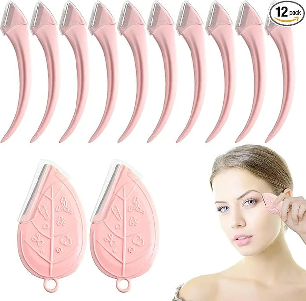 ONEUPIN 12PCS Eyebrow Trimmer Set Stainless Steel Leaves Curved Eyebrow Razor Trimmer Facial Shaver Razor Brow Shaper Suit...
