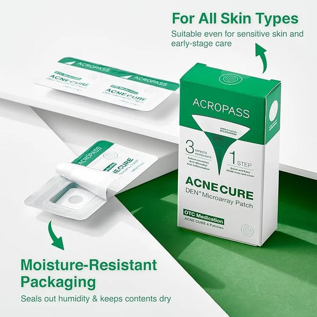 ACROPASS Acne Cure DEN Microarray Patch, OTC Salicylic Acid 2% (4ct) – Acne Treatment for Sensitive Skin, Anti-Inflammatio...