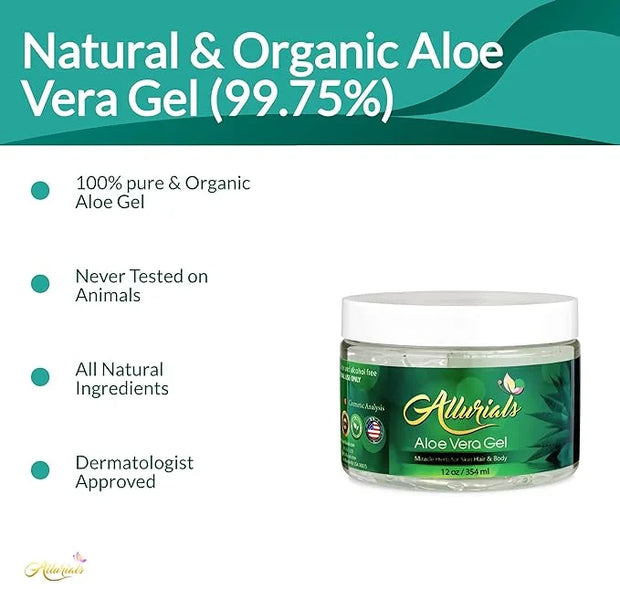 100% Pure & Organic Aloe Vera Gel, Clinically tested & Dermatologist approved, Hydrates & Heals Dry & Damaged Skin & Hair-...