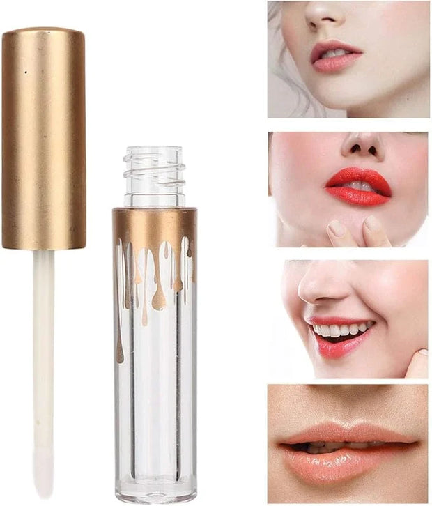 10 pcs Empty Lip Gloss Tubes, Transparent and Glod Plastic Lip Gloss Tube Containers DIY Lipstick Balm Travel Makeup Trans...