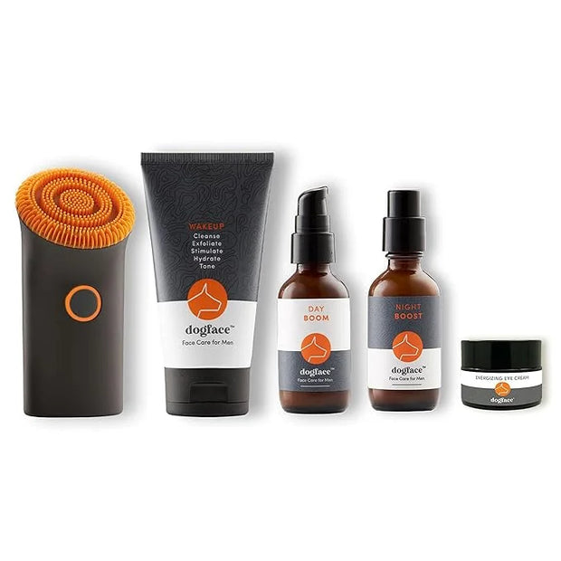 Dogface Men's Skincare Set- Technobrush, Electric Facial Brush, Wakeup Gel Face Wash to Hydrate Skin, Day Boom, Night Boos...