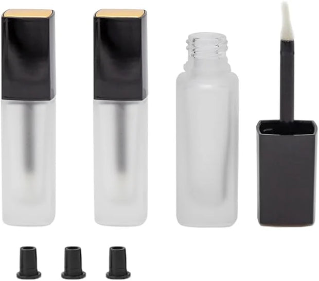 3 Pcs 5ml Frosted Glass Lip Gloss Tubes Refillable Square Lip Glaze Containers with Wands and Stoppers Mini Lip Balm Bottl...