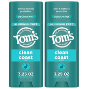 Tom's of Maine Clean Coast Aluminum Free Natural Deodorant For Women & Men | Goes on Clear | Odor & Wetness Protection | N...