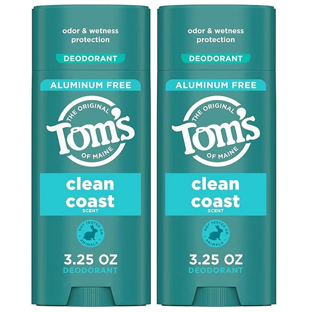 Tom's of Maine Clean Coast Aluminum Free Natural Deodorant For Women & Men | Goes on Clear | Odor & Wetness Protection | N...