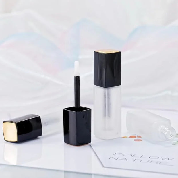 3 Pcs 5ml Frosted Glass Lip Gloss Tubes Refillable Square Lip Glaze Containers with Wands and Stoppers Mini Lip Balm Bottl...