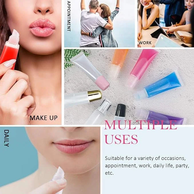 AMORIX 50PCS 10ml Lip Gloss Tubes Clear Empty Lip Balm Containers with Blue Cap Refillable Soft Cosmetic Squeeze Tubes for...
