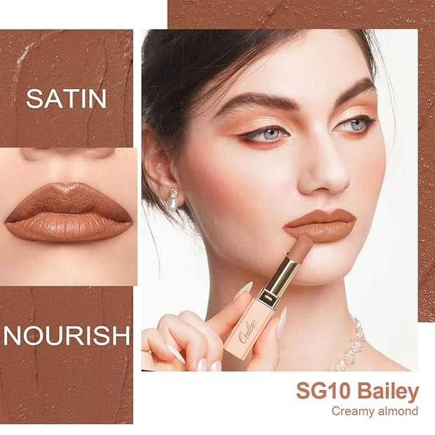 Oulac Color Rich Satin Lipstick Set For Women Nude Brown Lipsticks High Impact Lipcolor Tinted Lip Balm, Nourishing, Satin...
